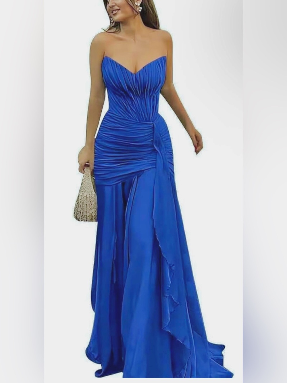 Teal/ Blue Strapless rushed sexy Evening Gown Sz 8